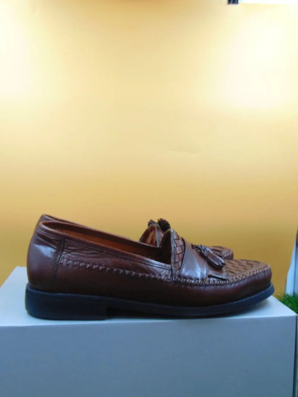 Vintage Hush Puppies San Remo II Mens Woven Leather Tassel Loafers
